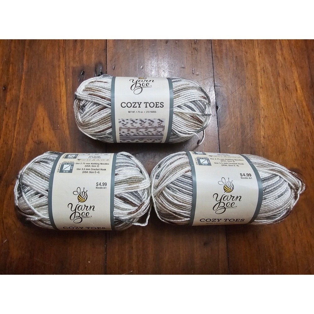 3 Skeins Yarn Bee Cozy Toes All For Alabaster Grey Brown White Sock Yarn 210 Yds